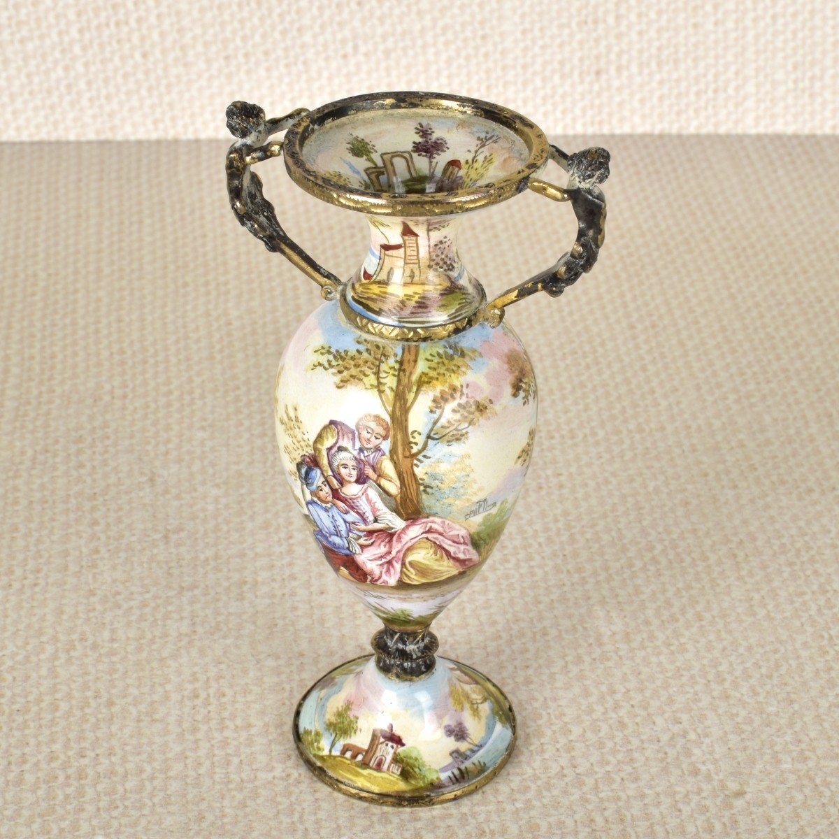 Austrian Miniature Silver and Enamel Vase