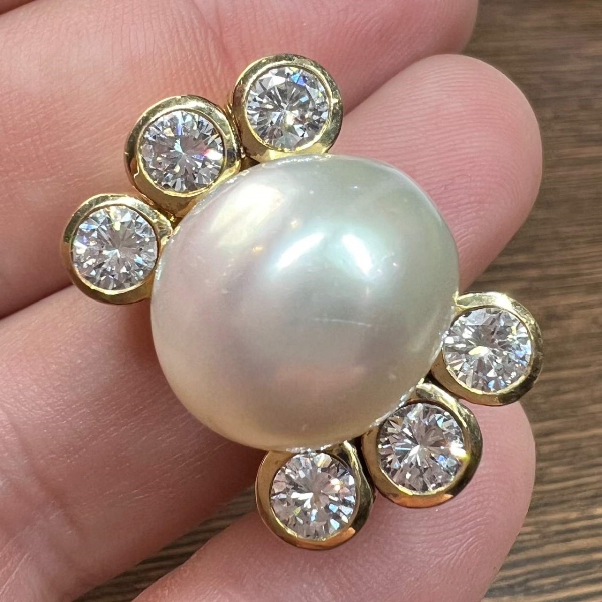 David Webb Pearl and Diamond Ring