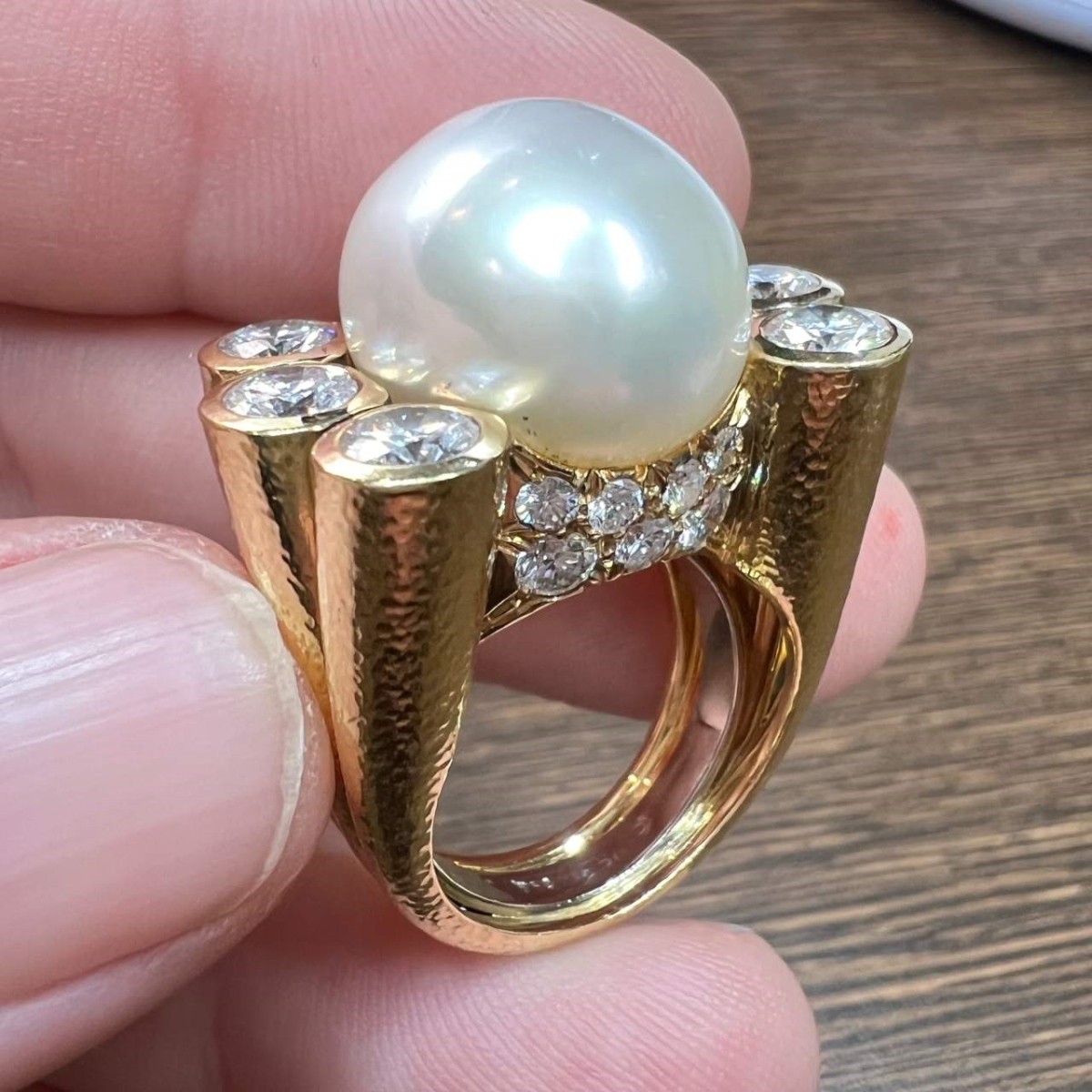 David Webb Pearl and Diamond Ring