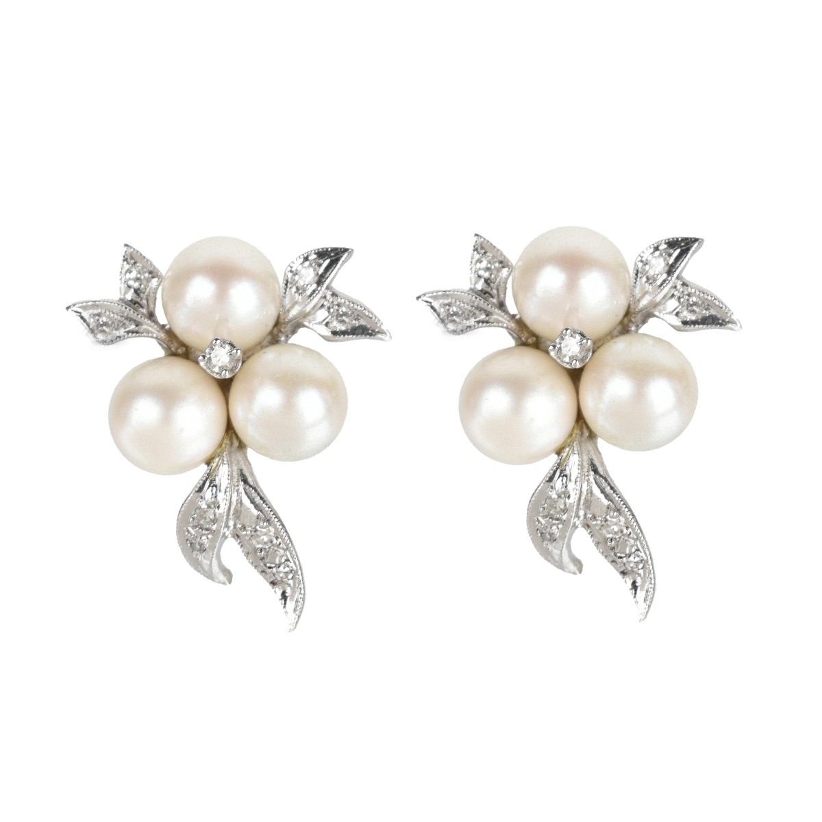 Pearl, Diamond and 14K Earrings