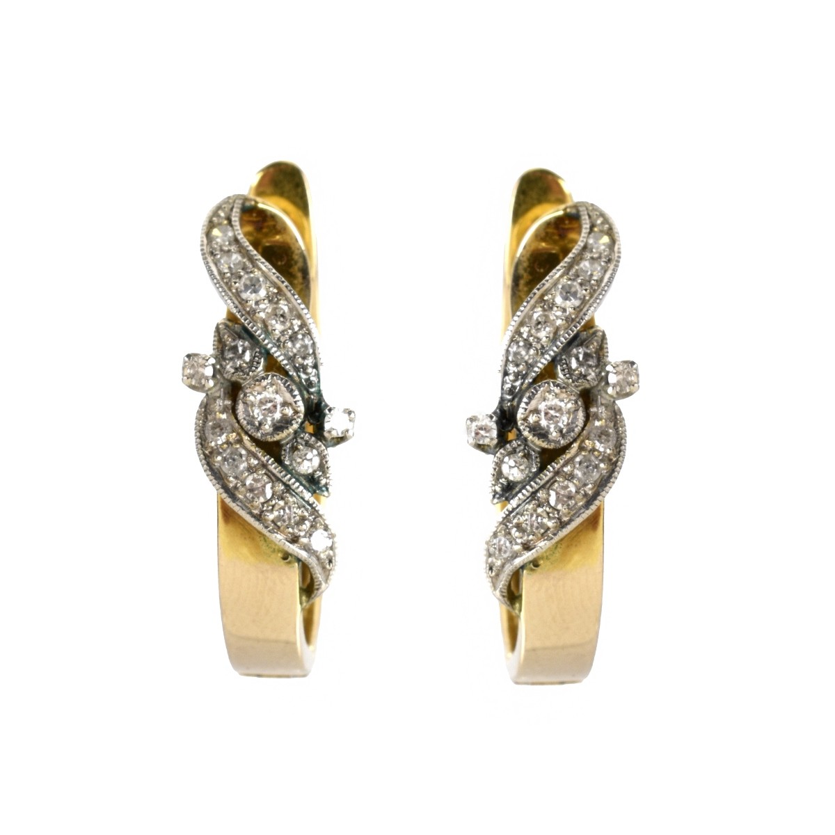 Deco Diamond and 14K Earrings