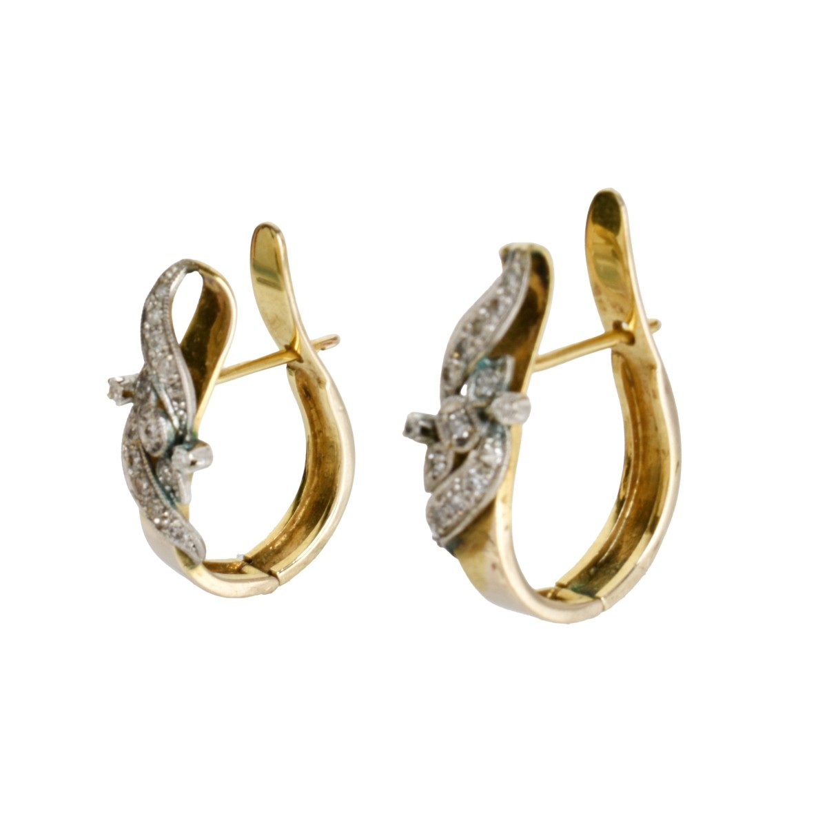 Deco Diamond and 14K Earrings