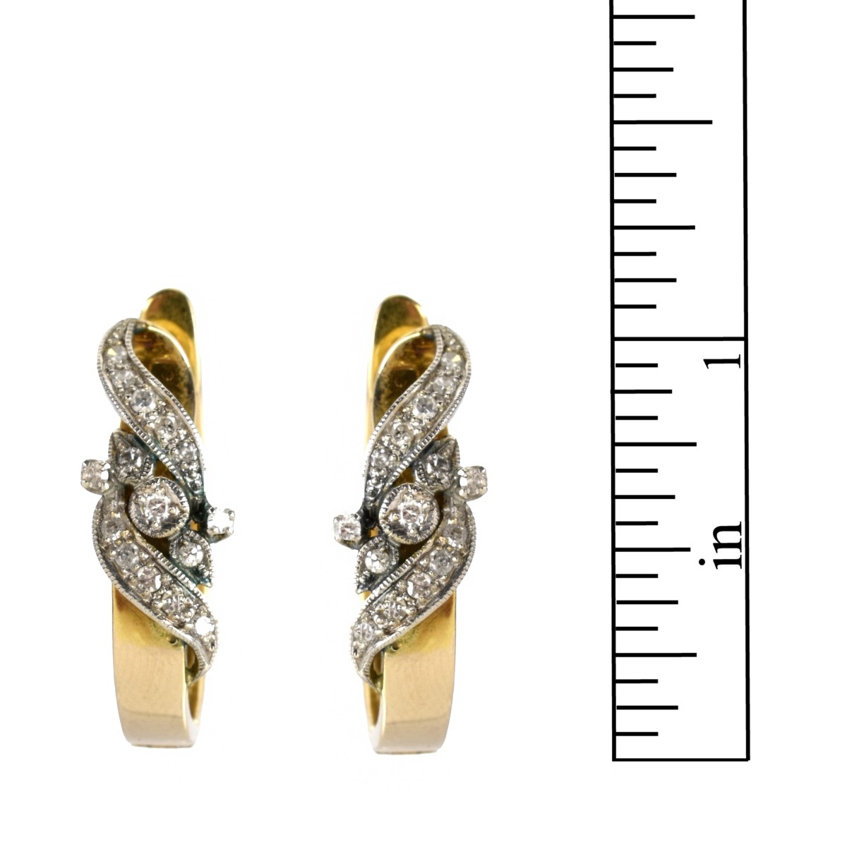 Deco Diamond and 14K Earrings