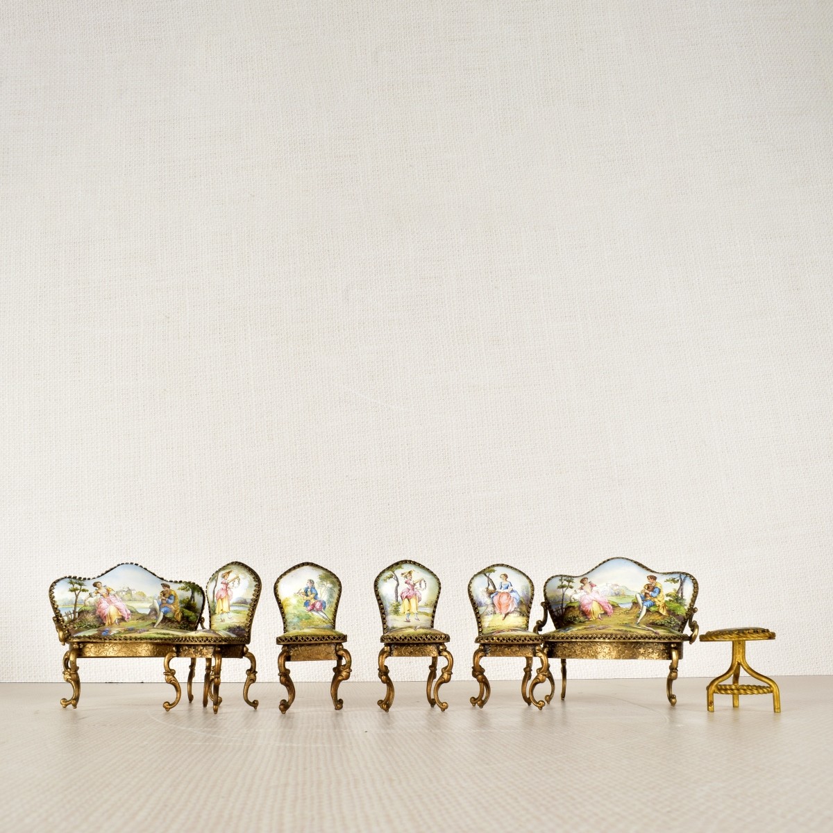 Austrian Miniature Painted Enamel Furniture