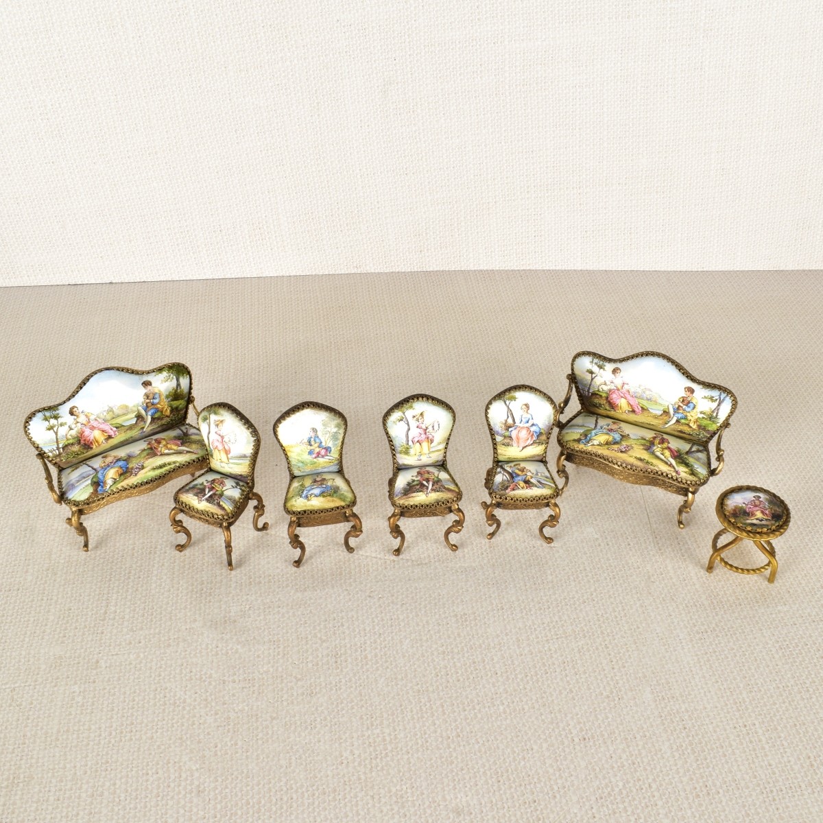 Austrian Miniature Painted Enamel Furniture