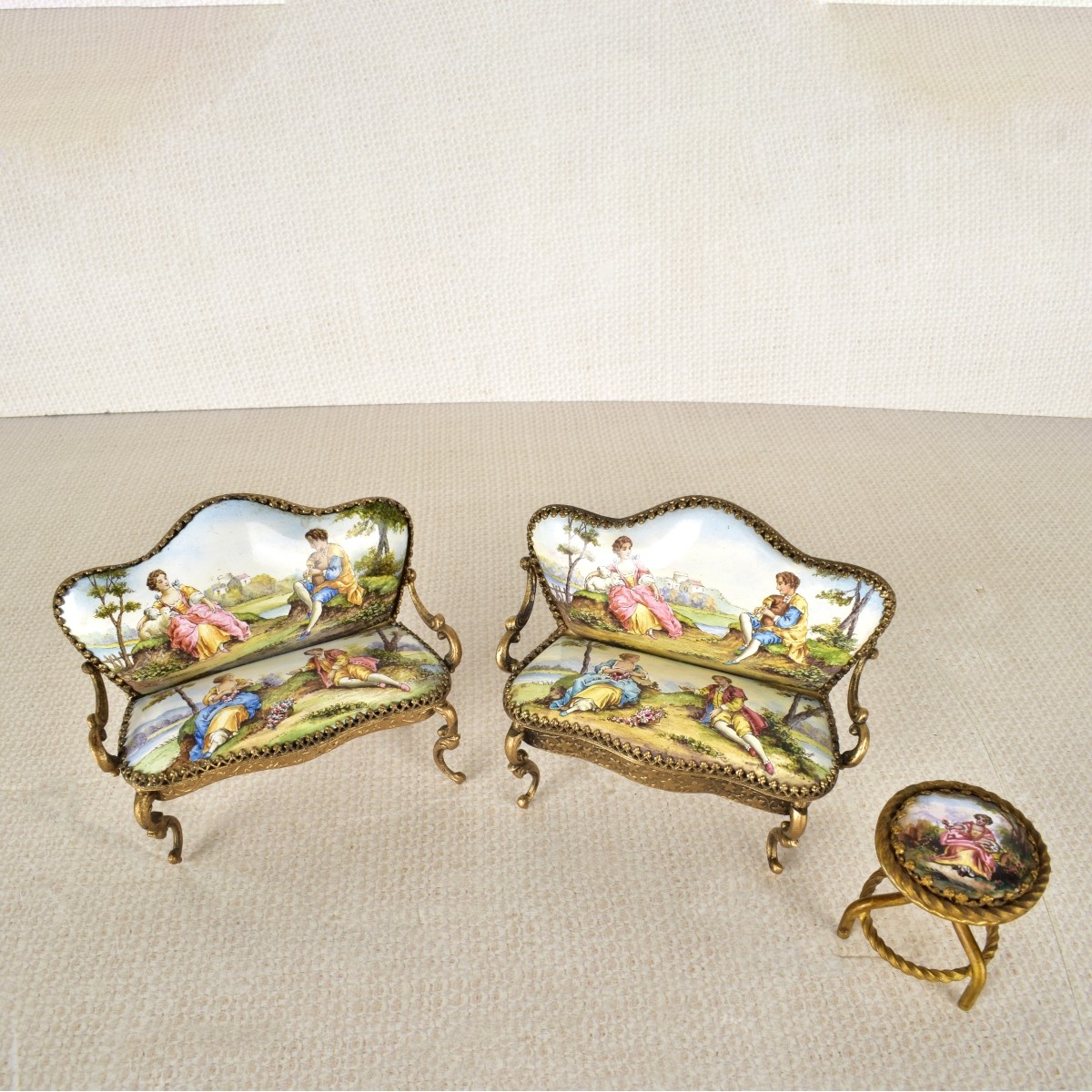 Austrian Miniature Painted Enamel Furniture