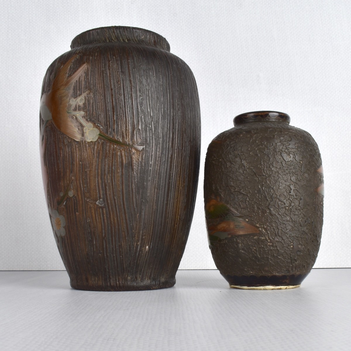 Two (2) Japanese Totai "Tree Bark" Vases