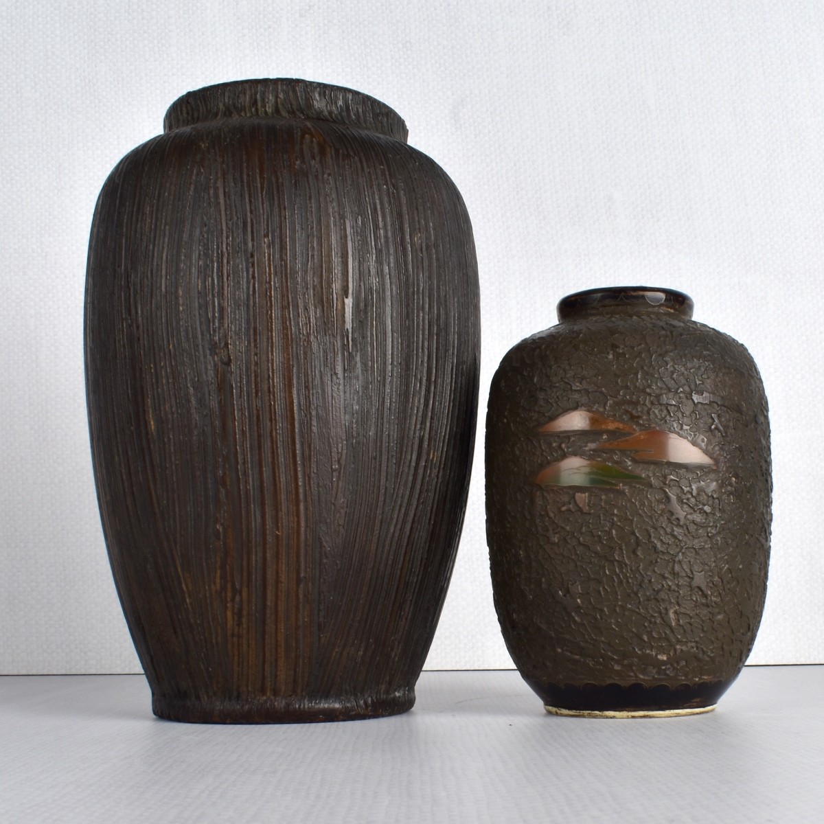 Two (2) Japanese Totai "Tree Bark" Vases