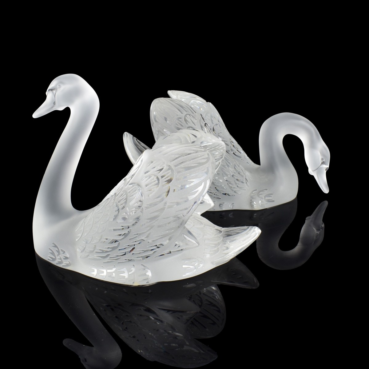 Pr Lalique France Crystal Swans