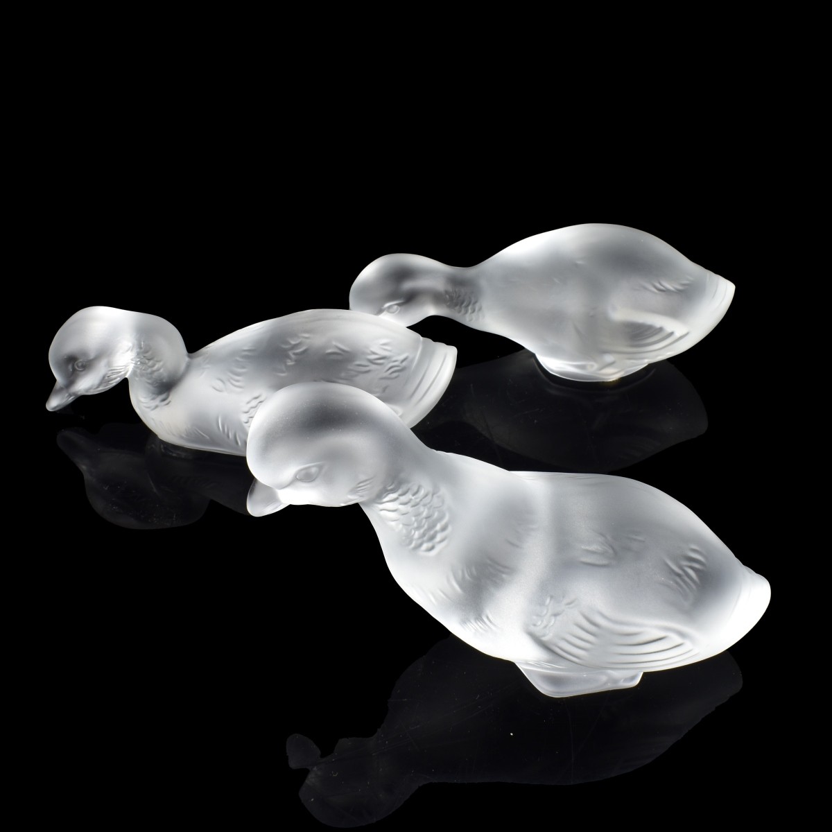 Three Baccarat Frosted Duck Figurines