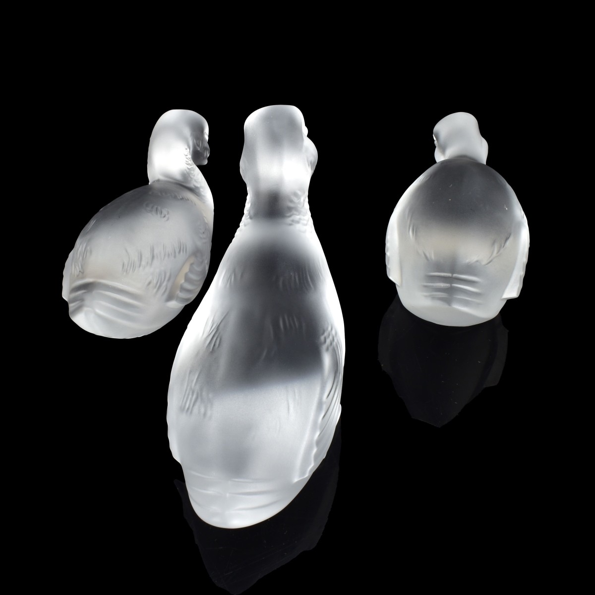 Three Baccarat Frosted Duck Figurines