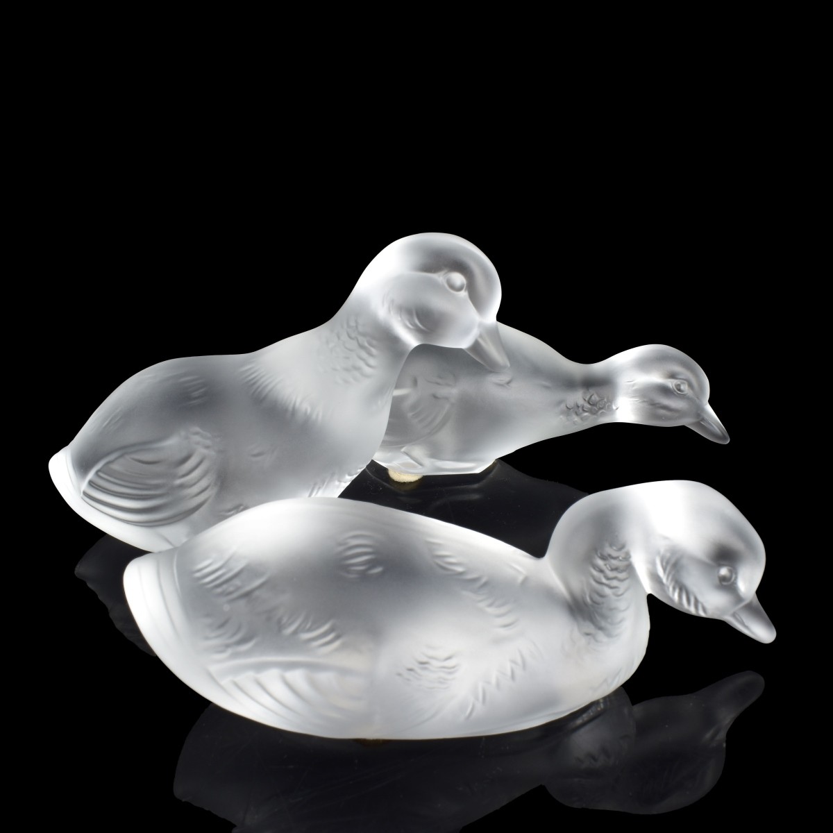 Three Baccarat Frosted Duck Figurines