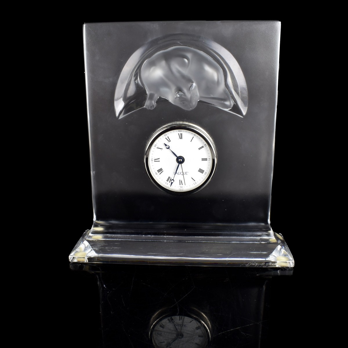 Lalique France "Chat Horologe" Crystal Desk Clock