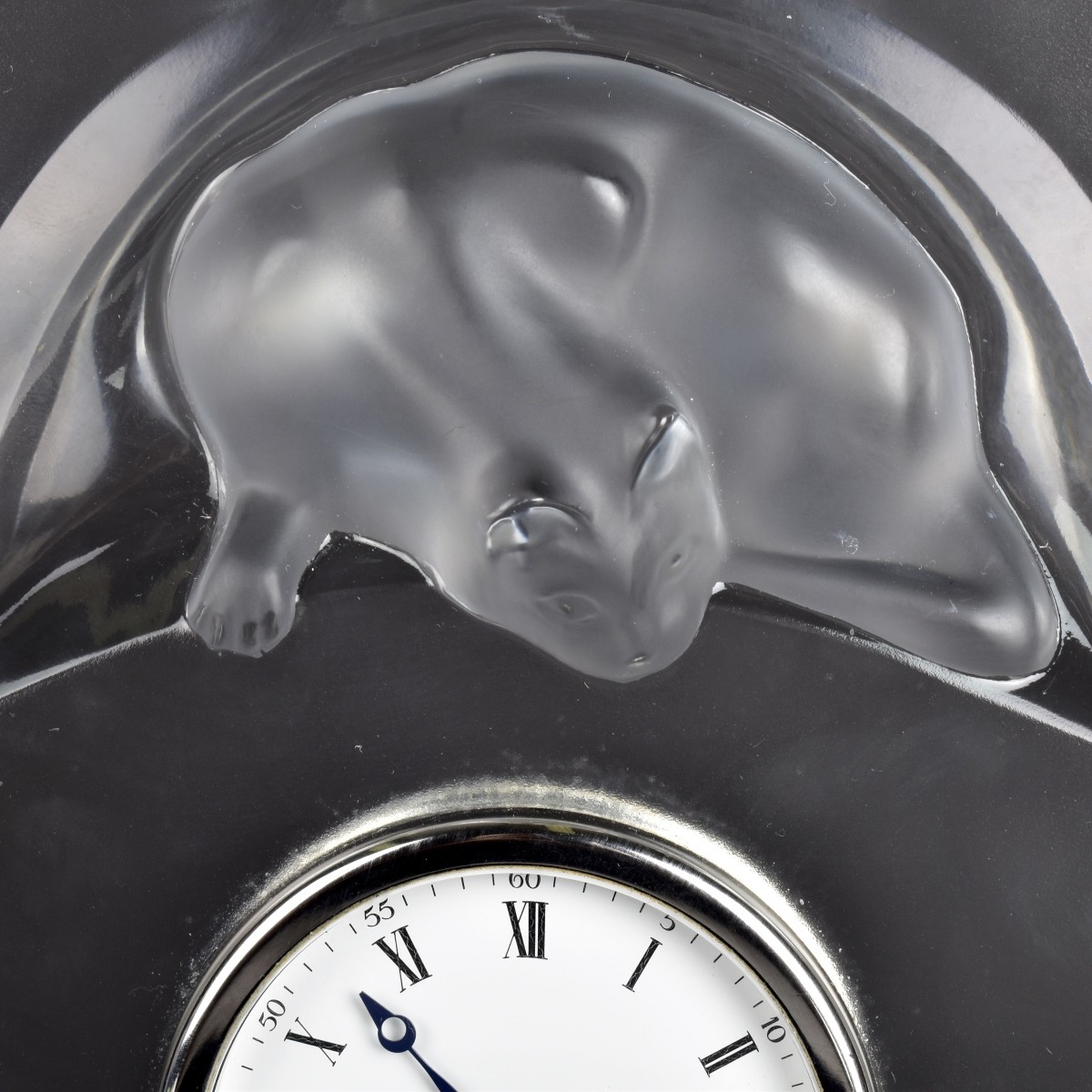 Lalique France "Chat Horologe" Crystal Desk Clock