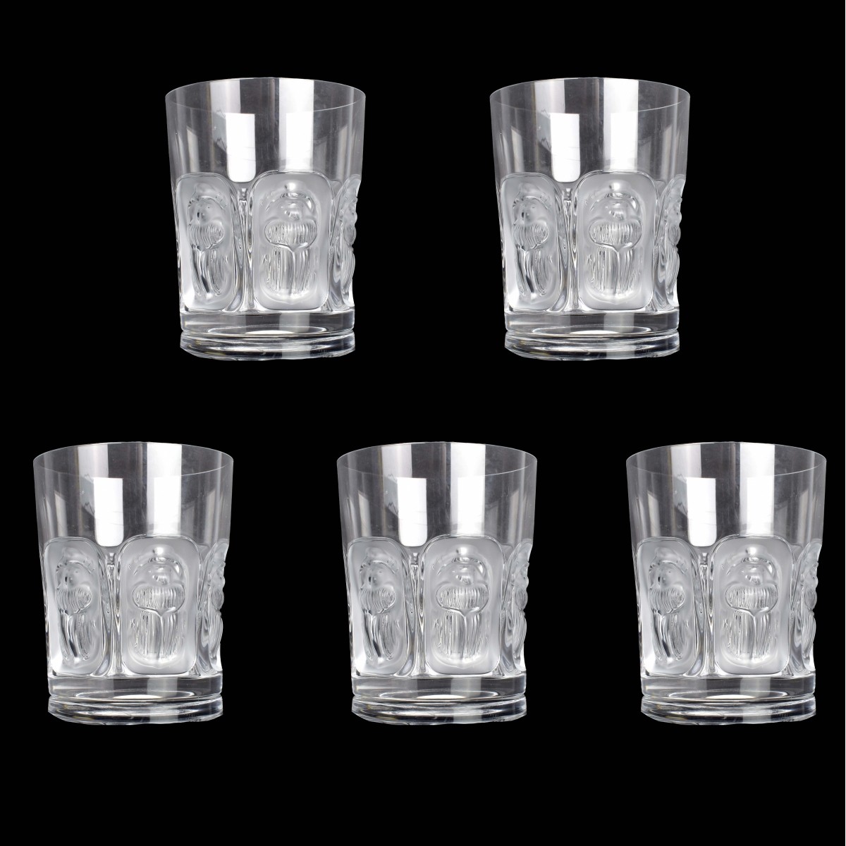 Five Lalique Khepri Flat Crystal Tumblers