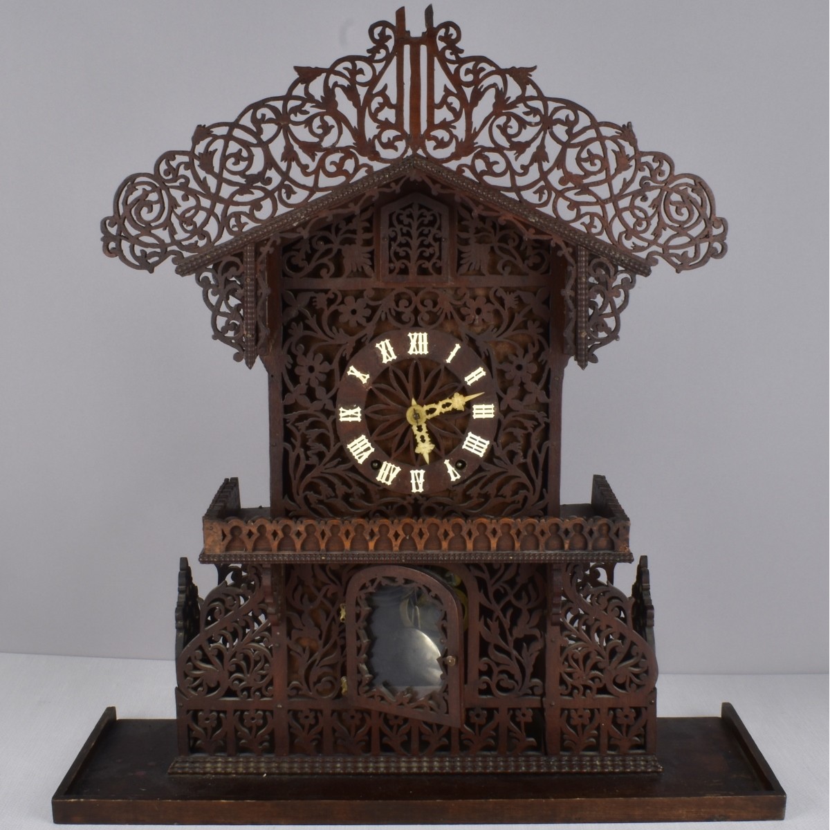 German Dark Wood Scroll Clock