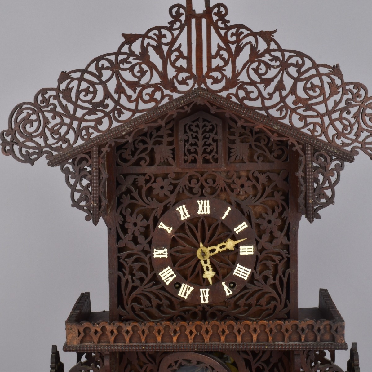 German Dark Wood Scroll Clock