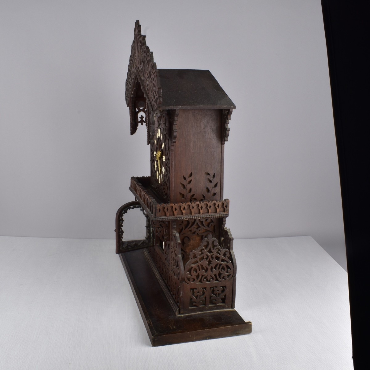 German Dark Wood Scroll Clock