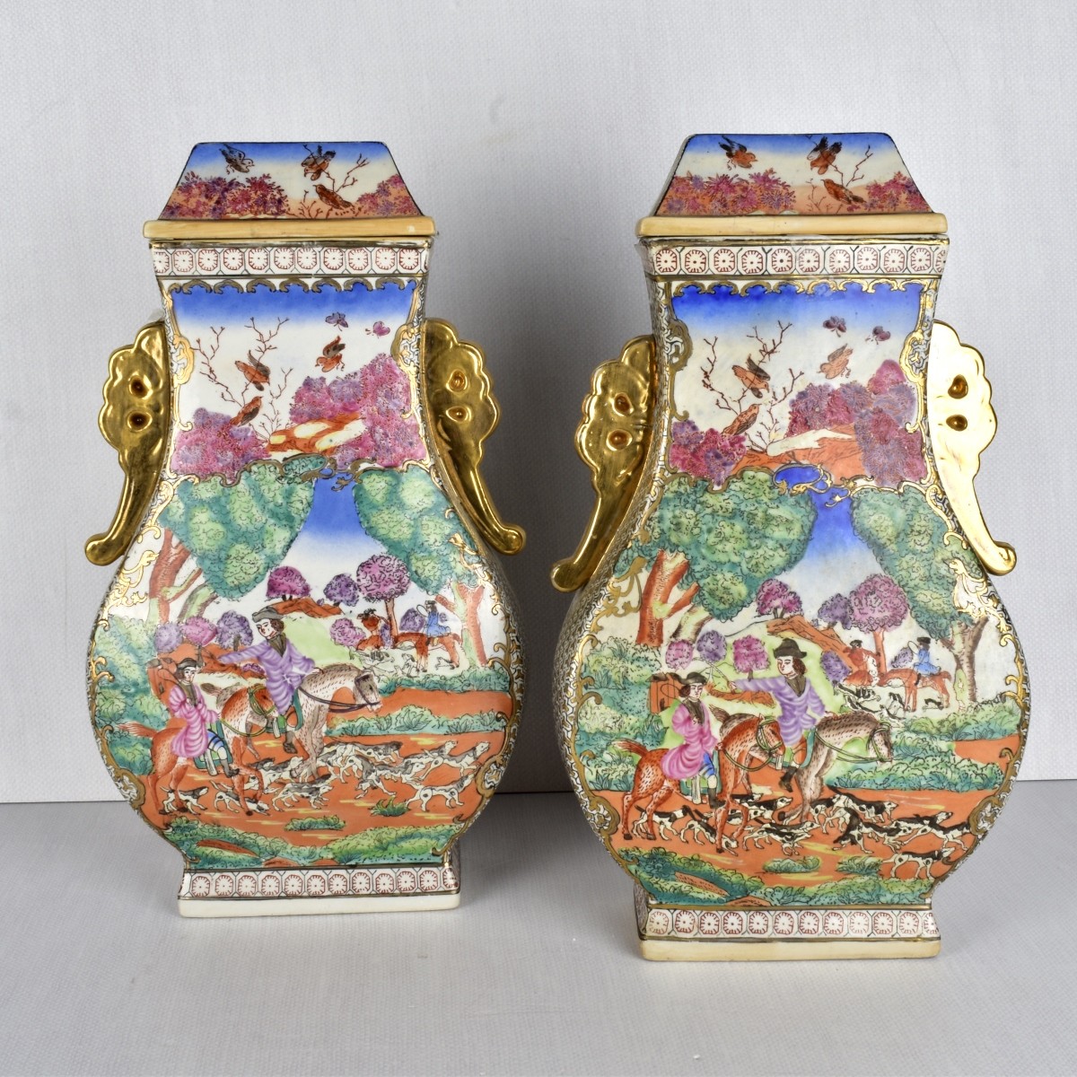 Chinese Export Flat Sided Vases