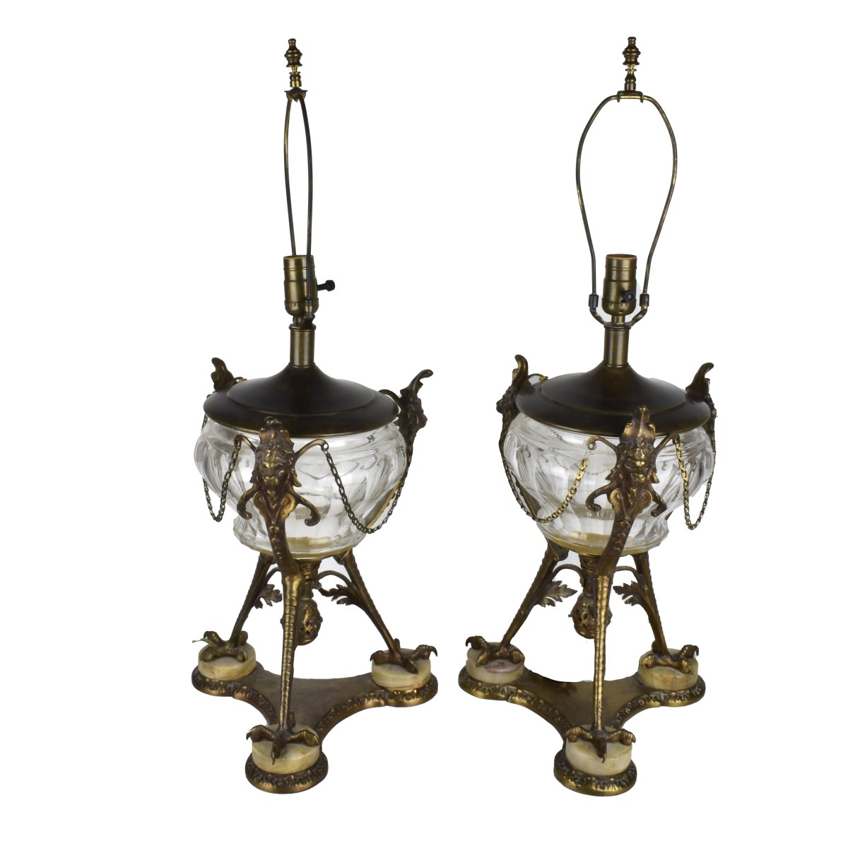 French Crystal and Bronze Lamps