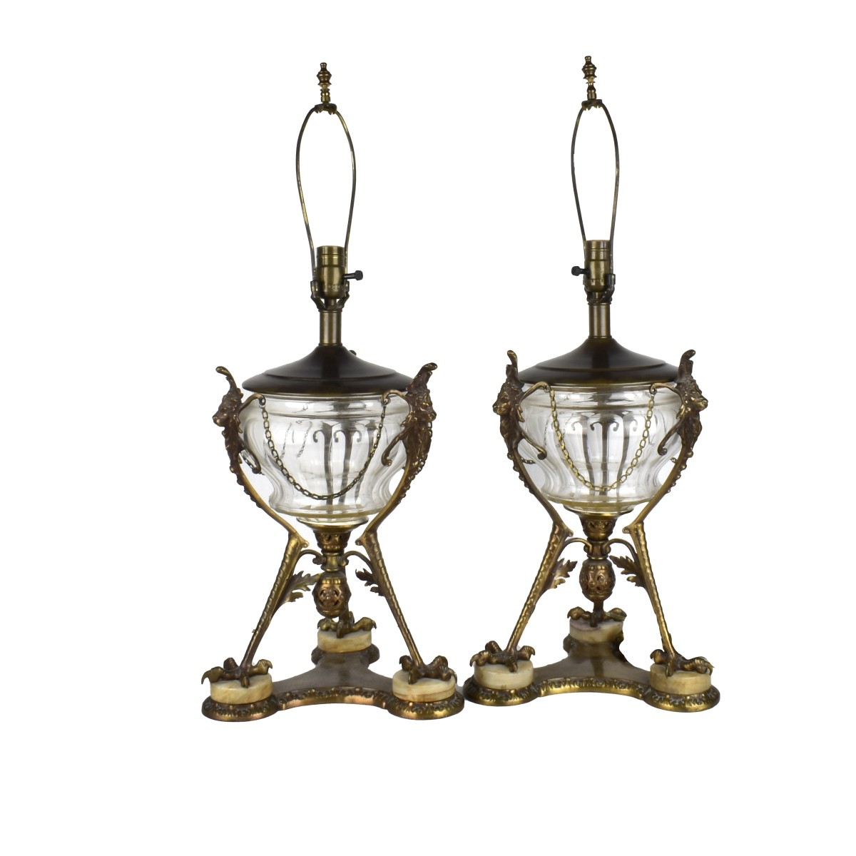 French Crystal and Bronze Lamps