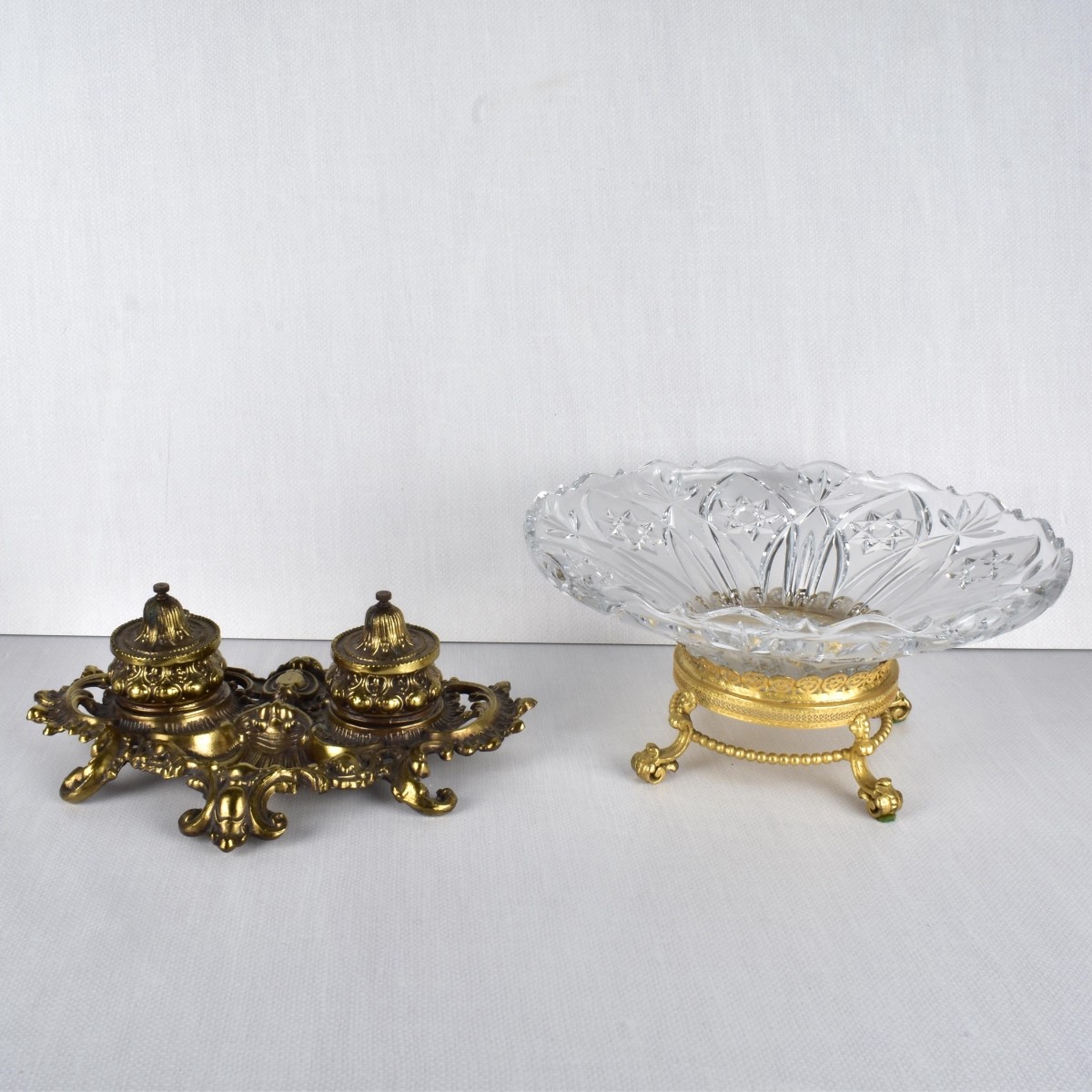 Cut Crystal Tazza and Bronze Inkwell