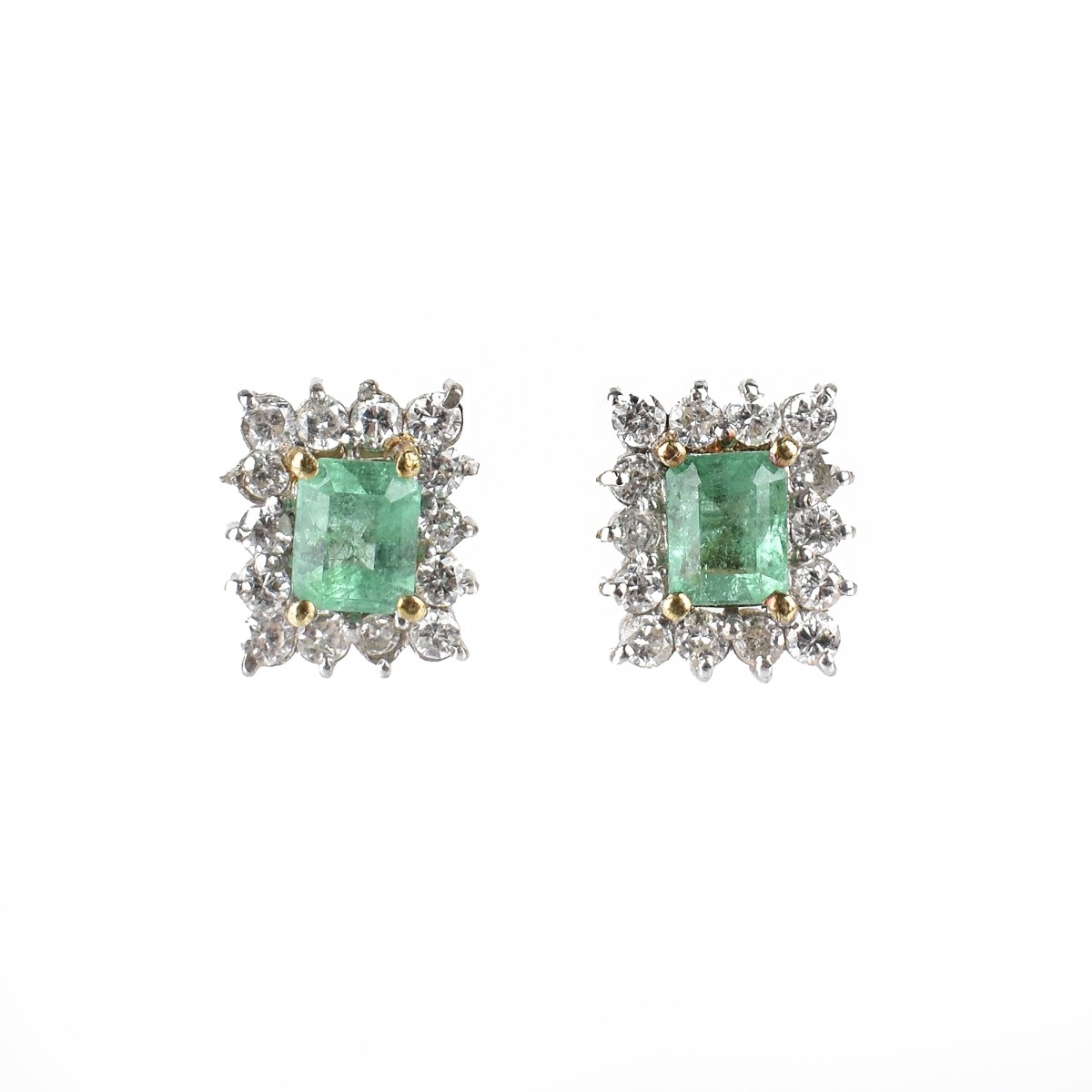 Emerald, Diamond and 14K Ear Studs