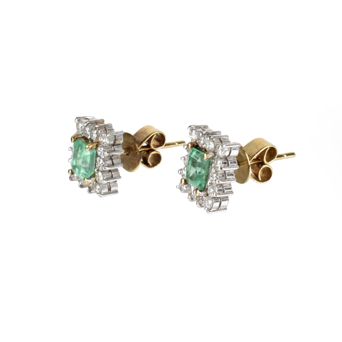 Emerald, Diamond and 14K Ear Studs