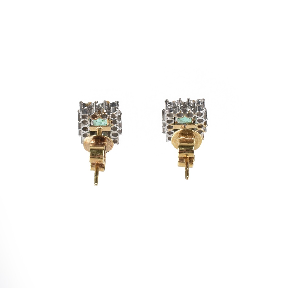 Emerald, Diamond and 14K Ear Studs