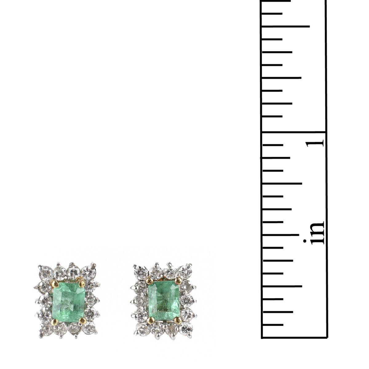 Emerald, Diamond and 14K Ear Studs