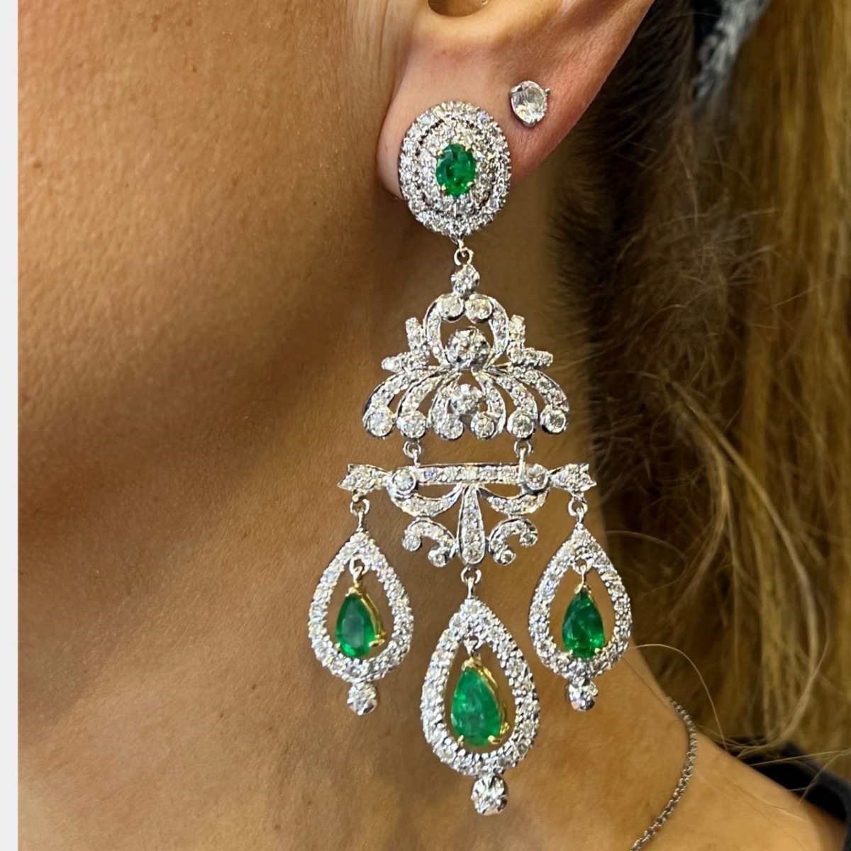 Emerald, Diamond and 18K Earrings