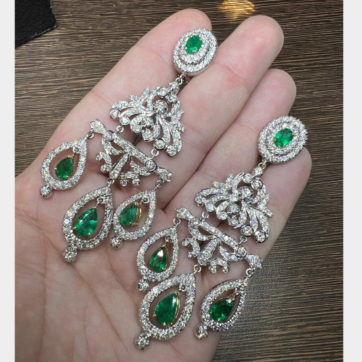 Emerald, Diamond and 18K Earrings