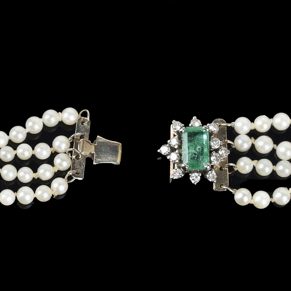 Pearl, Emerald and Diamond Bracelet