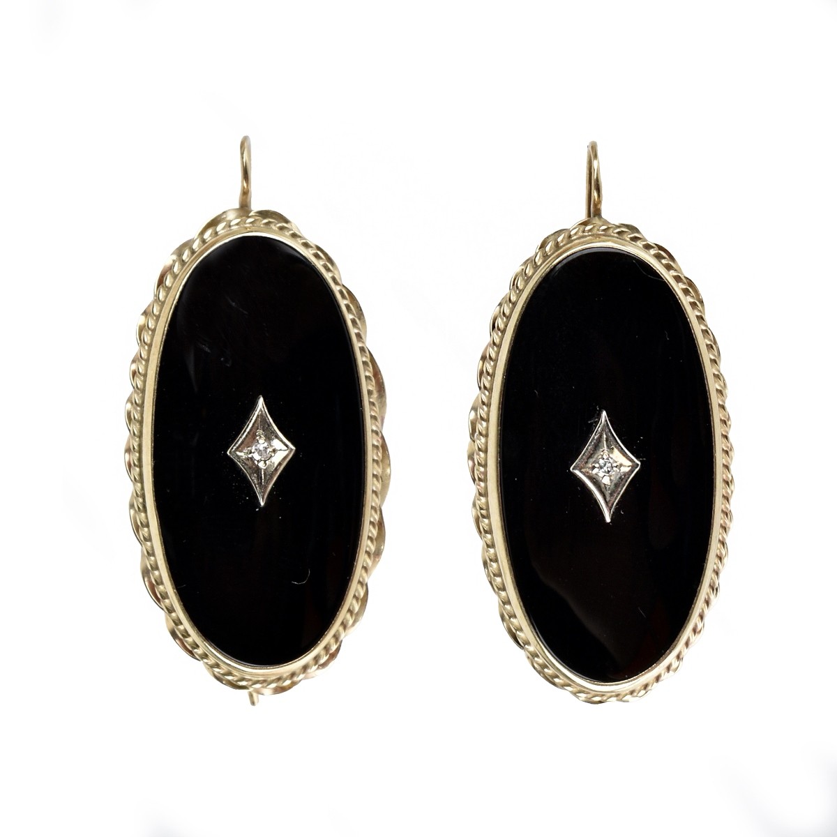 Diamond, Onyx and 14K Earrings