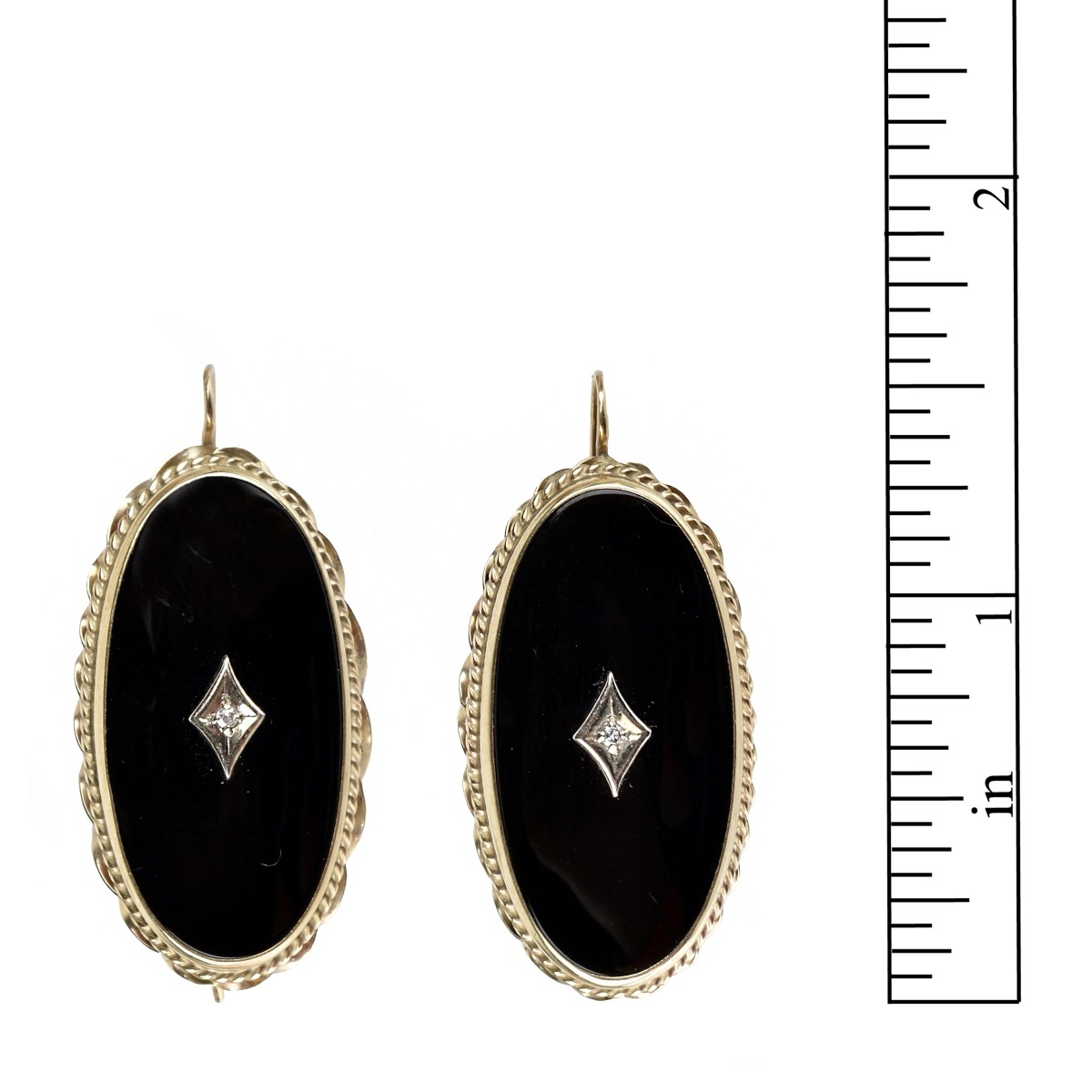 Diamond, Onyx and 14K Earrings