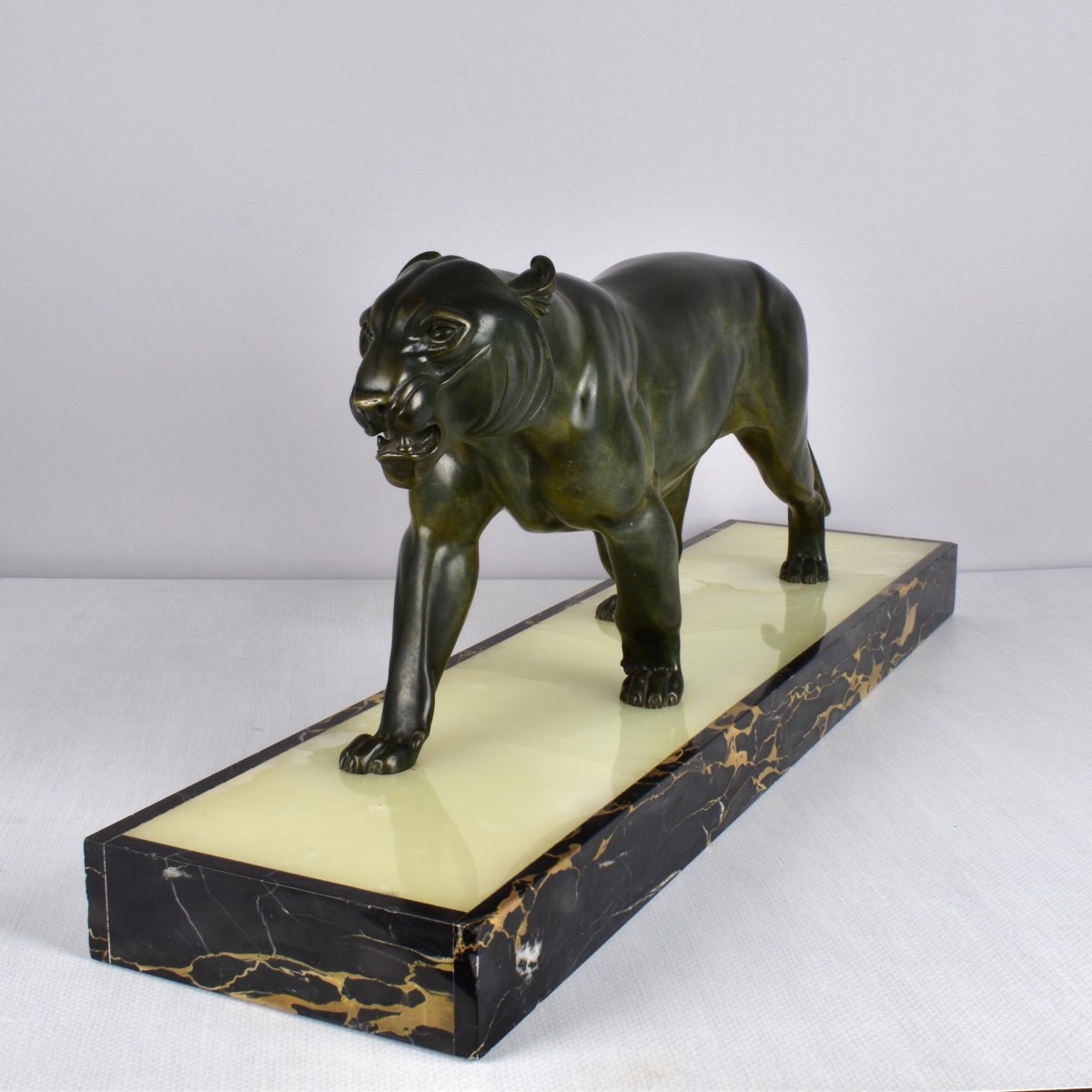 Art Deco Panther Sculpture on Onyx Base