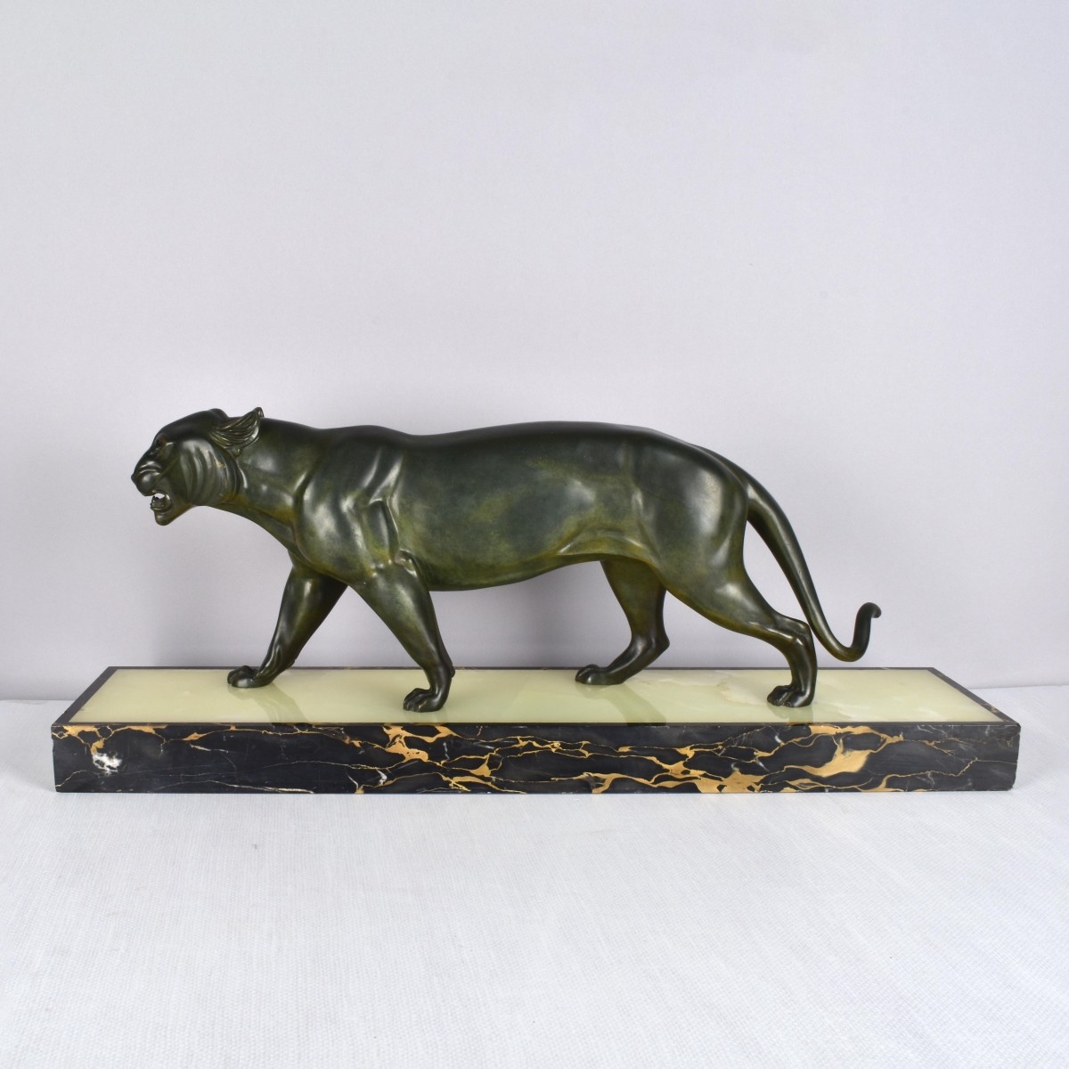 Art Deco Panther Sculpture on Onyx Base