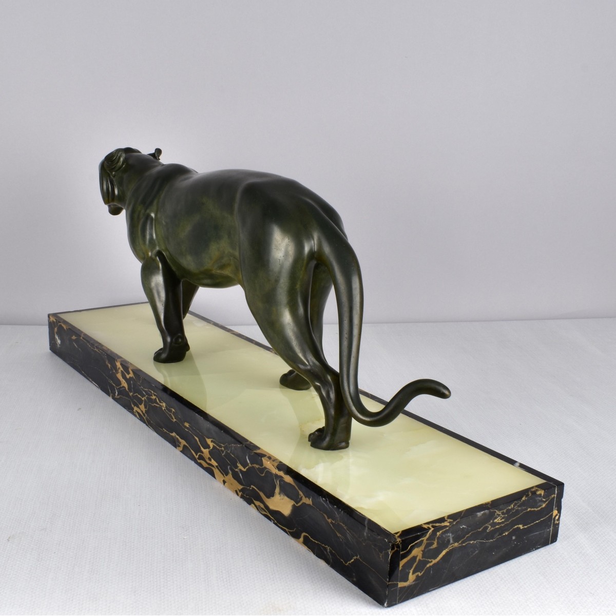 Art Deco Panther Sculpture on Onyx Base