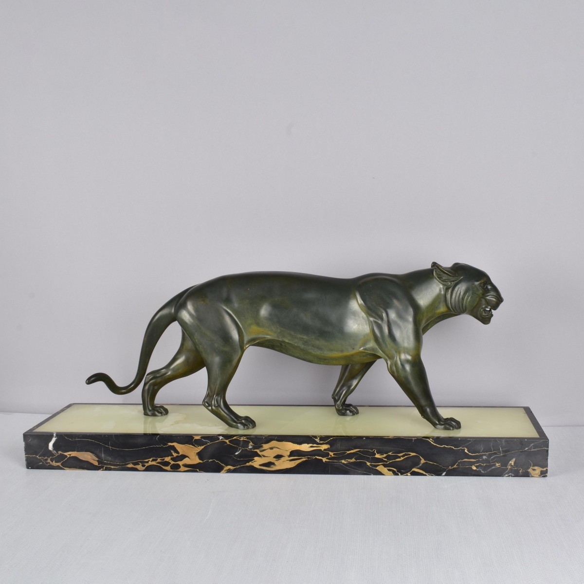 Art Deco Panther Sculpture on Onyx Base