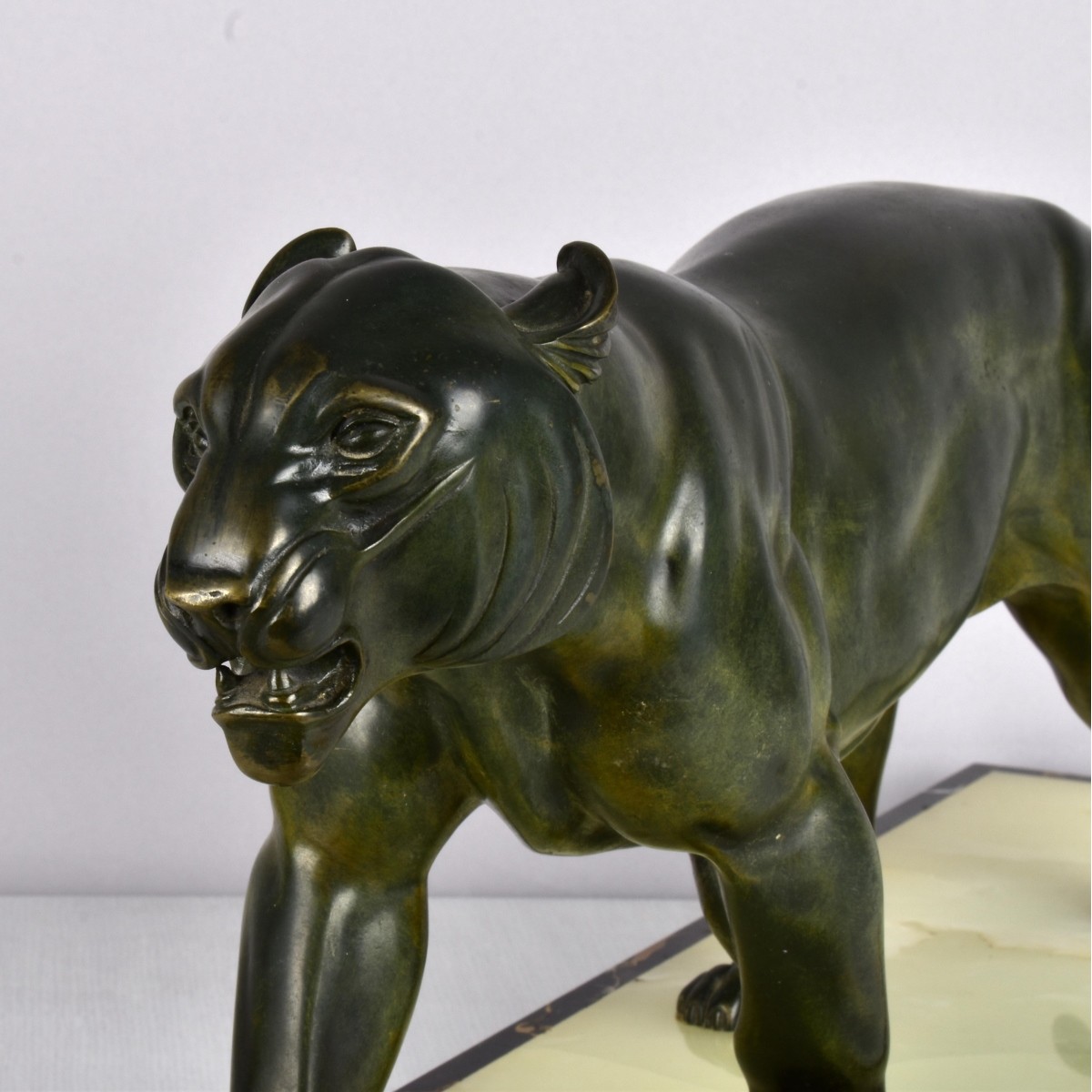 Art Deco Panther Sculpture on Onyx Base