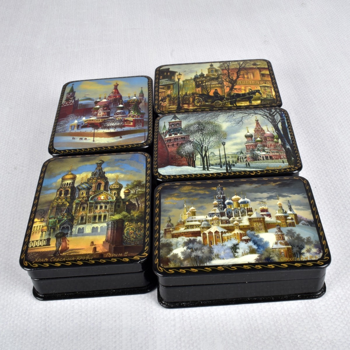 Russian Lacquer Paper Mache Boxes