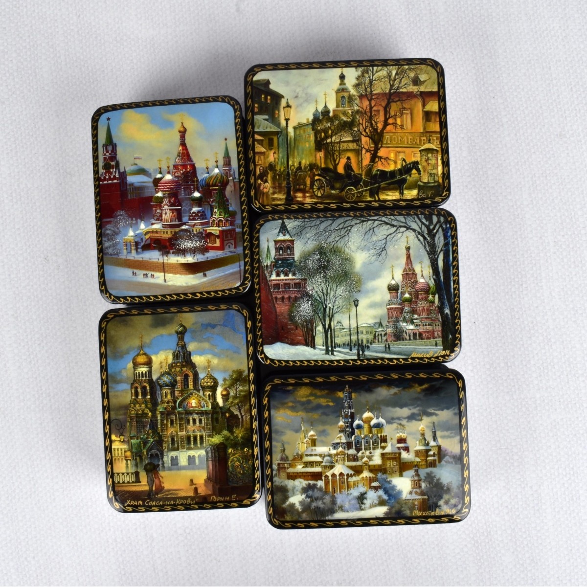 Russian Lacquer Paper Mache Boxes