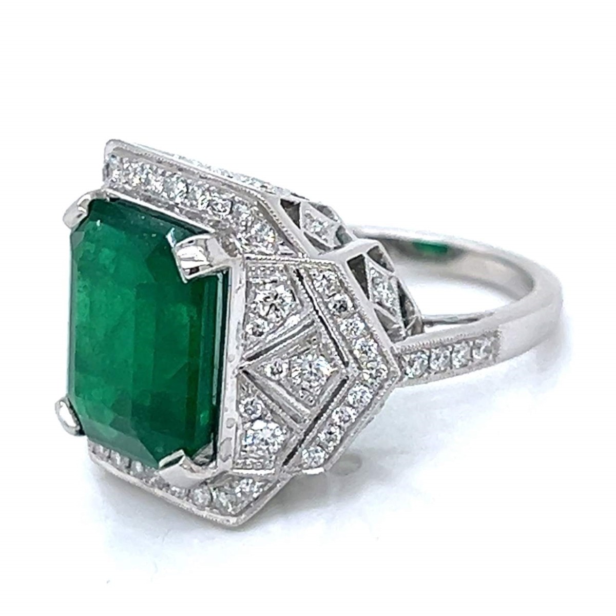 Emerald, Diamond and Platinum Ring