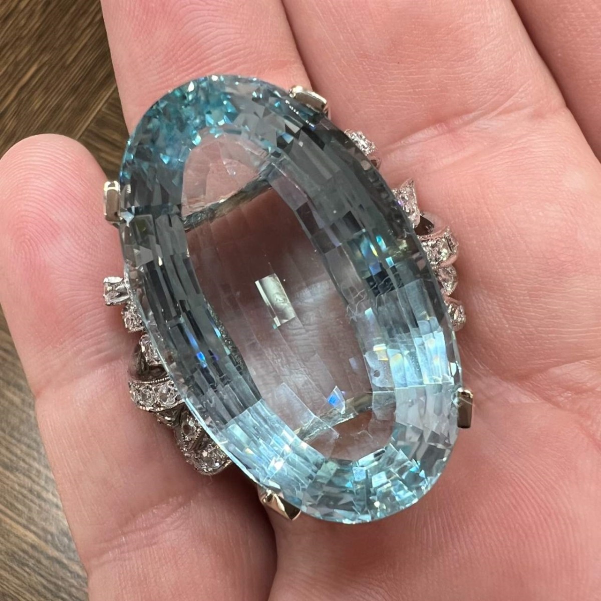 Aquamarine, Diamond and 18K Ring