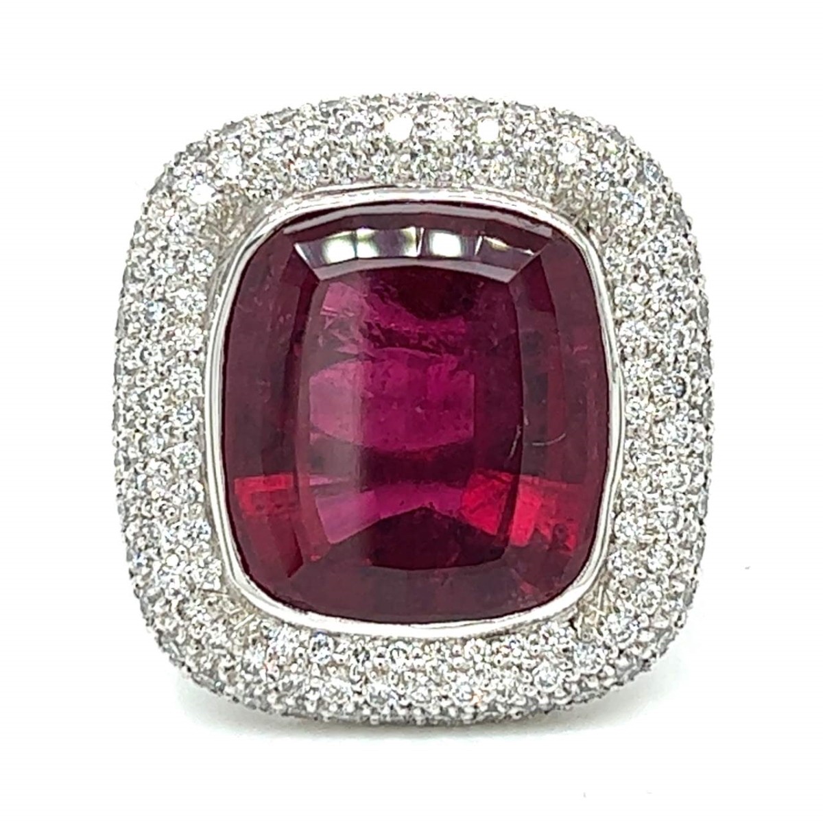 Rubelite, Diamond and Platinum Ring