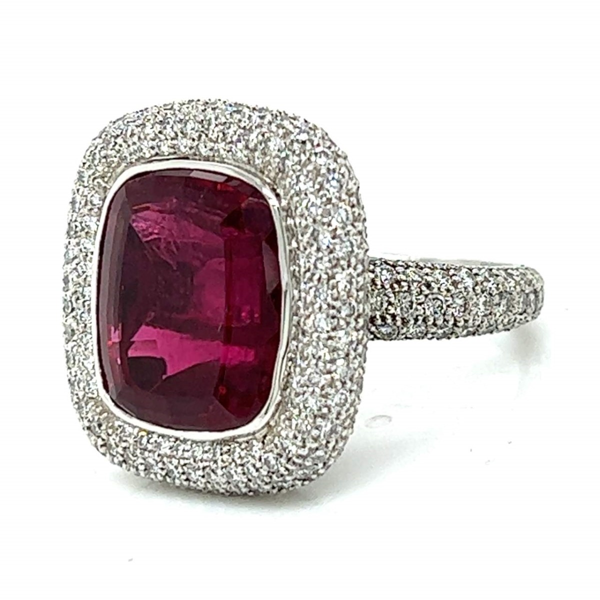 Rubelite, Diamond and Platinum Ring