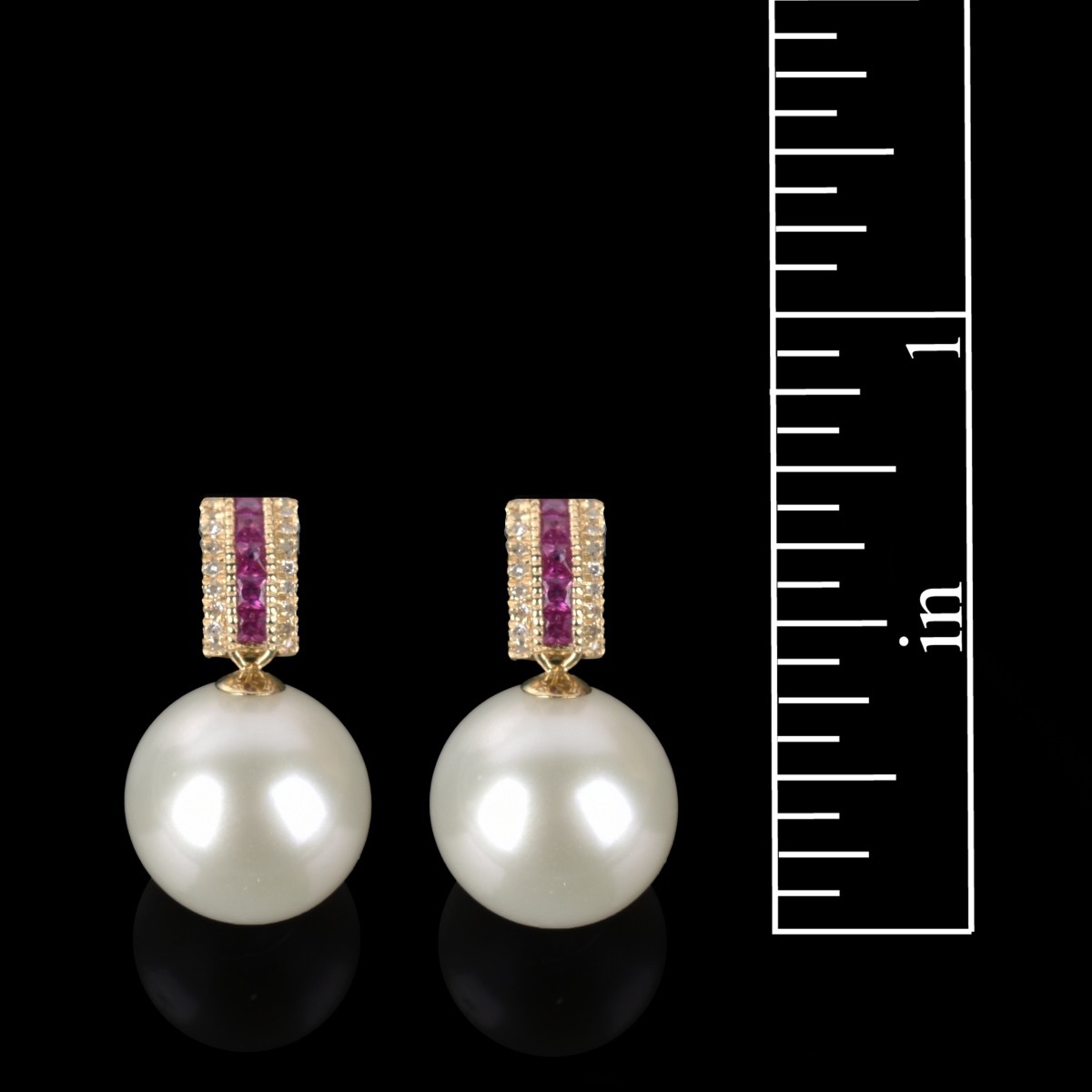 Pearl, Ruby, Diamond and 18K Earrings