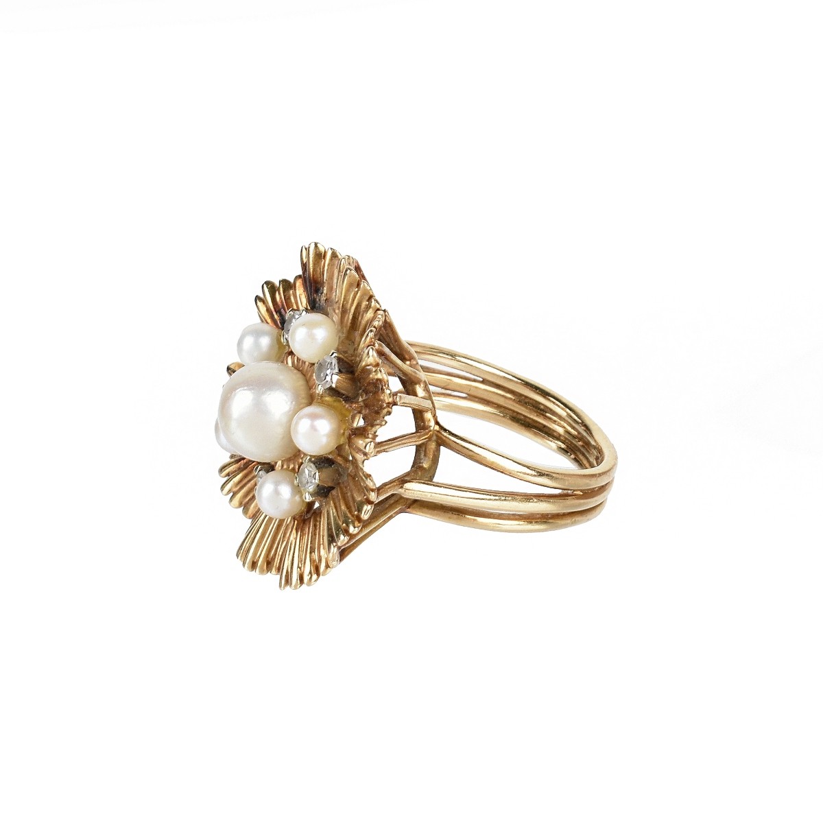 Diamond, Pearl and 14K Ring