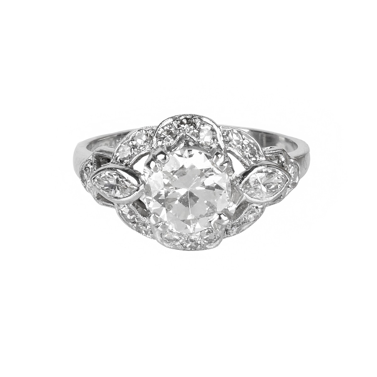 Deco Diamond and Platinum Ring