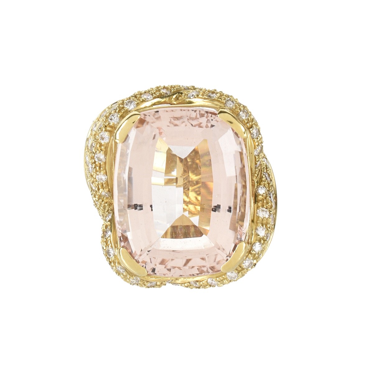 Kunzite, Diamond and 18K Gold Ring